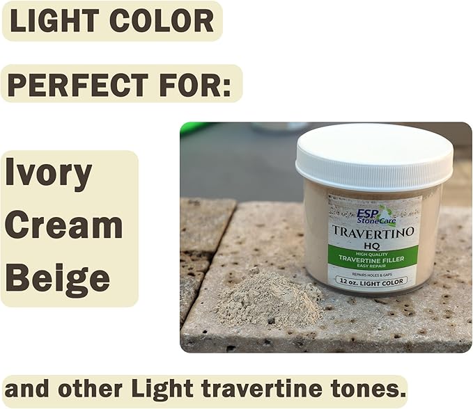 Travertino HQ Light Repair Kit Travertine Hole & Crack Filler with Tools (Light Stone Shade)