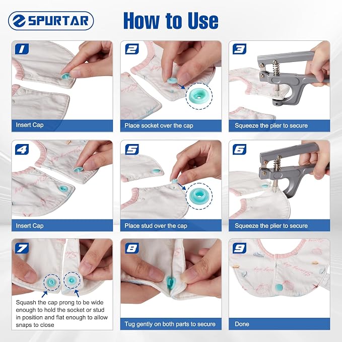 Spurtar T5 Plastic Snap Button Kit with 360 Sets Snaps for Fabric 24 Colors Snap Fasteners Kit for Fabric, Clothing, Bags, Sewing, DIY Crafts & Repairs - Single Layer Fabric Only
