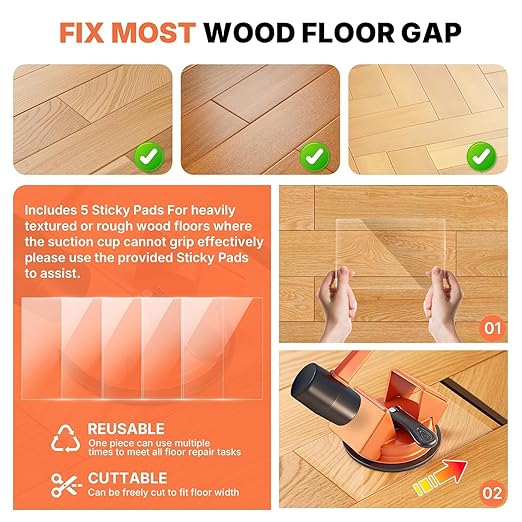 Floor Gap Fixer Tool Kit with Rubber Mallet & 10 Reusable Sticky Pads& Knee Pad,Suction Cup Laminate/Vinyl Flooring Tool for Fix Gaps,Heavy Duty Floor Gap Repair Kit for Vinyl Plank Hardwood Floor