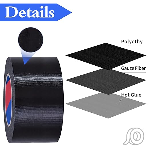 Black Heavy Duty Duct Tape, 3 Inch x 55 Yards, Industrial Grade Waterproof & UV Resistant, Strong Adhesive for Indoor Outdoor Repairs, Crafts, Home Improvement, Moving Packing and DIY Projects