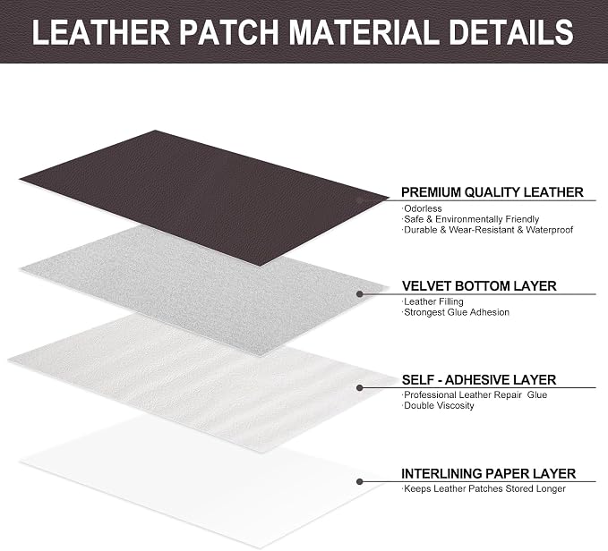 Self Adhesive Leather Repair Patch, Leather Patches for Furniture, Leather Repair Tape for Couch Sofa Car Seat Chair Furniture Repair, Leather Repair Kit (Dark Brown-Litchi Grain, 17X79 Inch)