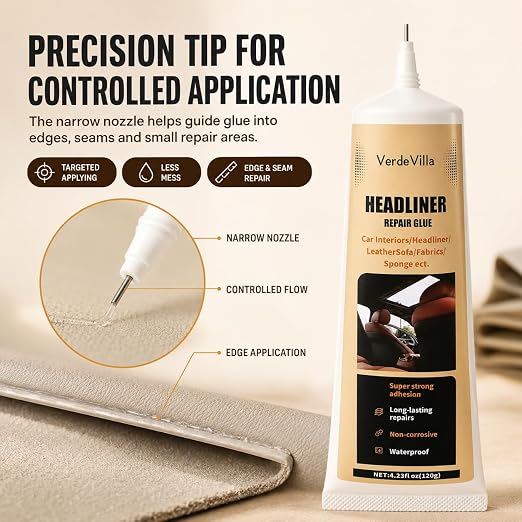 Headliner Repair Glue, Car Headliner Adhesive with Brush, Car Roof Liner Fabric Adhesive, Upholstery Glue for Cars,Headliner Repair Kit, Suitable for Automotive interiors, Fabric, Leather