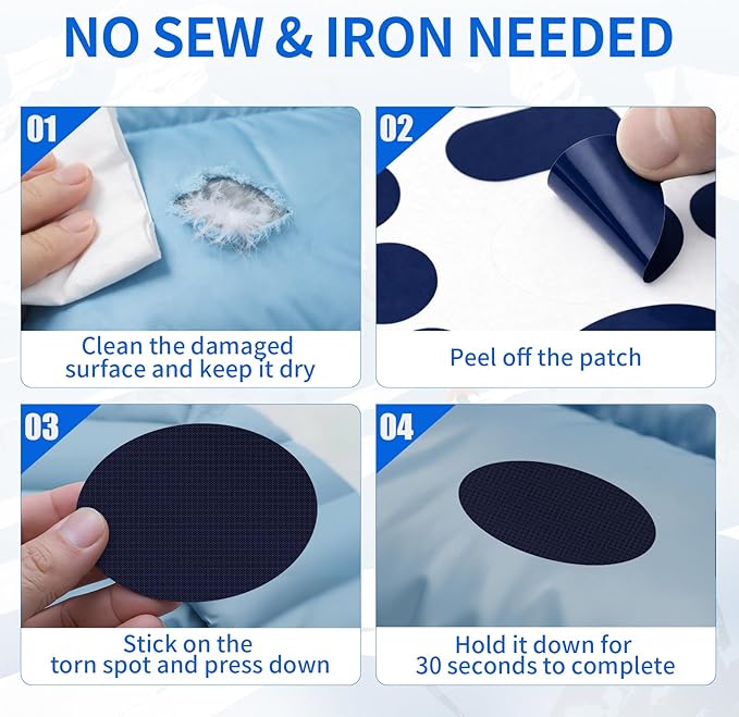 Waterproof Self-Adhesive Nylon Fabric Repair Tape - Tent Repair Kit,4pcs Fabric Patches for Jacket, Clothes, Puffer Down Jacket,Sleeping Bag, Outdoor Gear Tenacious Repairs Tape, NavyBlue