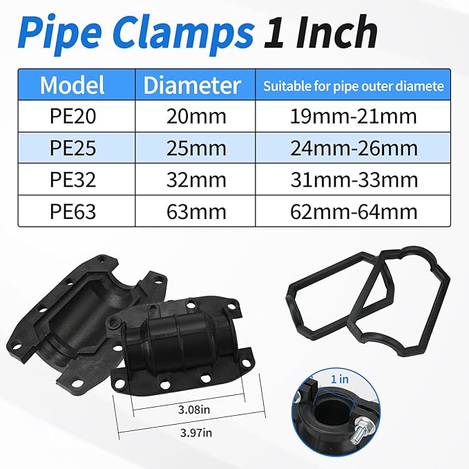 Water Pipe Repair Clamp Kit Leak Sealer, 1 Inch Emergency Pipe Repair Kit for Plastic and Metal Pipes OD 25MM, Replace Pipe Patch Kit Fix Leak Pip