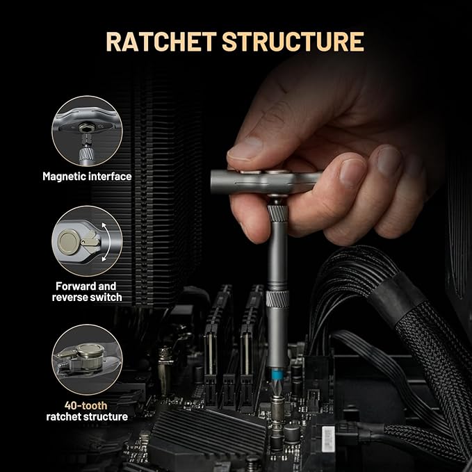 ATuMan 24 in 1 magnetic ratchet screwdriver set, Mini Bit Driver Kit with Reversible T-Handle, 40-Tooth Magnetic Multi-Bit Tool for Tight Spaces, Furniture Assembly, Bike Repair & EDC, with Case