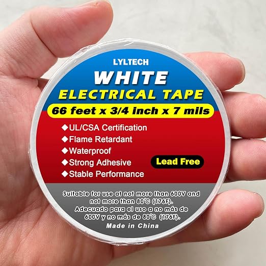 LYLTECH White Electrical Tape 3/4in x 66ft 7mil 600V UL CSA Certified | Waterproof flame retardant strong adhesive, working temp 14℉-176℉, insulation tape for wiring repair
