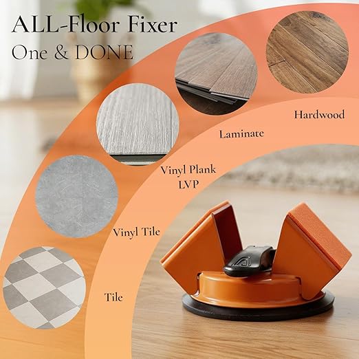 2026 Upgraded Floor Gap Fixer Tool, Heavy Duty Iron Dual 45°Striking Suction Cup for Vinyl Plank LVP, Laminate & Hardwood, 6pc Repair Set with Rubber Mallet & Gap Cleaning Knife (Orange)
