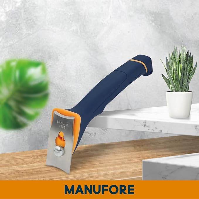 MANUFORE Soft Grip Contour Paint Scraper, 6pcs Different Stainless Steel Blades for Removing Paint, Varnish, Putty Caulk or Rust for Scraping Various Rounded and Contoured Wood Surfaces Orange