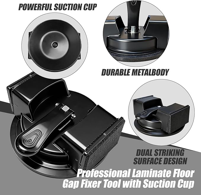 Floor Gap Fixer Tool for Laminate Floor Gap Repair,Floor Repair Kit with Suction Cup and Mallet,Perfect for Floor Gap Closing Repair Tool,Not Suitable for Scraped Surface Floor（Double headed black） ﻿