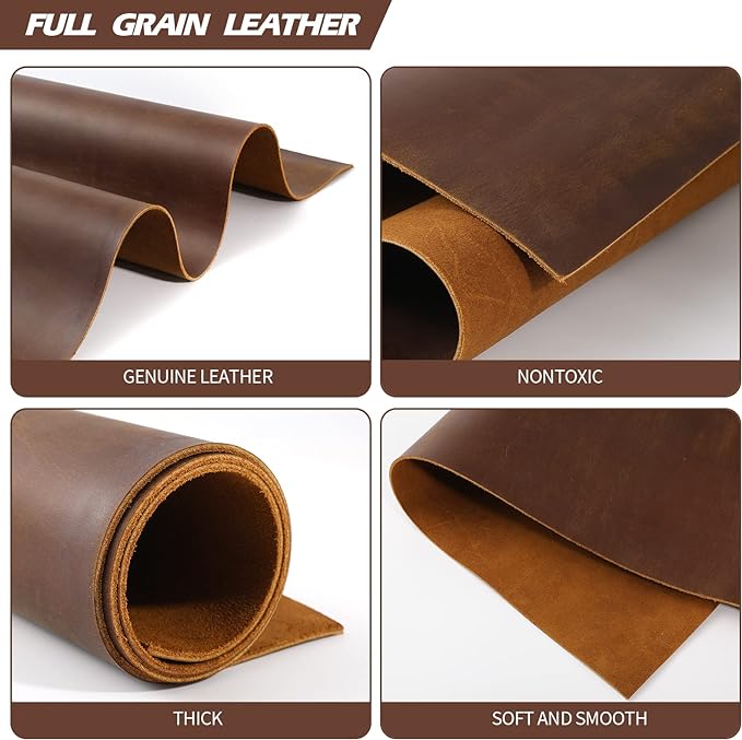 RingSun Genuine Leather Sheets for Craft 6''X12'' Full Grain Leather Tooling Leather (2mm), Dark Brown, RS106-8-6 * 12