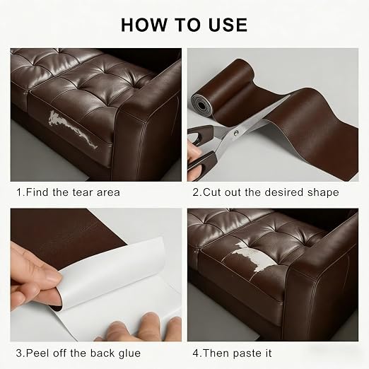 SYRKRC Leather Self Adhesive Leather Repair Set, Leather Repair Patch, Faux Leather Patches, Leather Repair and Renovation for Sofa, Car Seats, Leather headboard, (Dark Brown, 17 x 79 Inch)