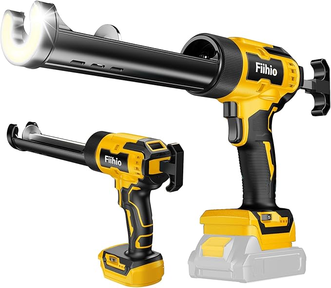 Cordless Caulking Gun Compatible with Dewalt 20V Max Battery,10 OZ Electric Caulk Gun with LED Light, LCD Display, 6 Adjustable Speeds for Floor, Wall Tile Filling, Yellow (No Battery)