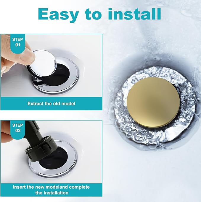 2Pcs Bathroom Sink Drain with Overflow, Pop Up Sink Drain Stopper, Stainless Steel Vessel Sinks Drains Strainer for 41-47 mm Hole Diameter, No Leakage Rustproof