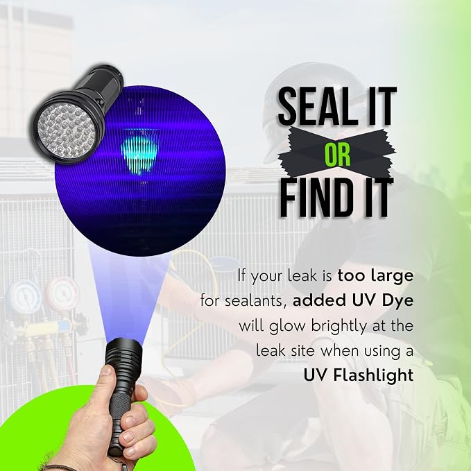Leak Saver Direct Inject Small System with UV Dye - Refrigerant Leak Sealer - Detects Large Leaks - Ideal for Most Small Home Appliances and HVAC Systems up to 1 Ton - Proudly Made in The USA