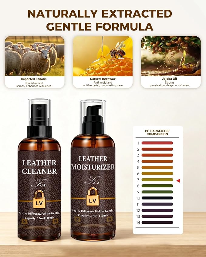 Leather Cleaner & Moisturizer Set for Louis Vuitton, Cleaning and Maintenance Kit for LV, Deep Nourishing & Stain Removal, Gentle Care, Suitable for LV Handbags, Wallets and Other Luxury Brands