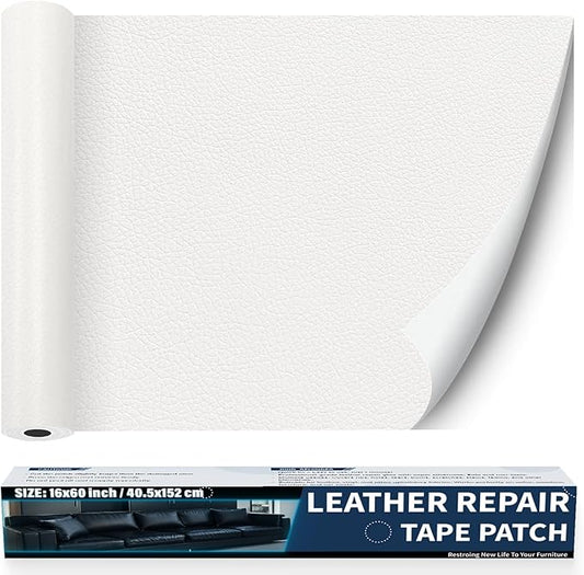 Zenyao Leather Repair Patch Tape - Self Adhesive Leather Repair Kit for Car Seat Furniture, Heavy Duty Vinyl Repair Patch for Couch Sofa, Waterproof for Rips Scratches Tears, 16x30 Inch Roll, White