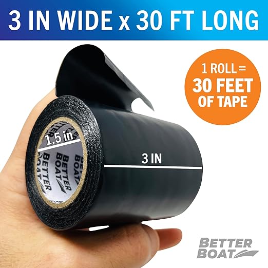 Better Boat Repair Tape for Fabric and Vinyl 30ft x 3in, Black Waterproof Patch Tape for RV Awning Canvas Tent Tarp Sail Canopy Boat Cover, Heavy Duty