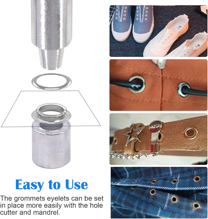 Glarks 124Pcs 1/2 Inch Silver Grommets Eyelets with Tool Sets, 120Pcs Grommets Eyelets with 4Pcs Installation Tools for Fabric, Canvas, Curtain, Clothing, Leather Repair and Decoration