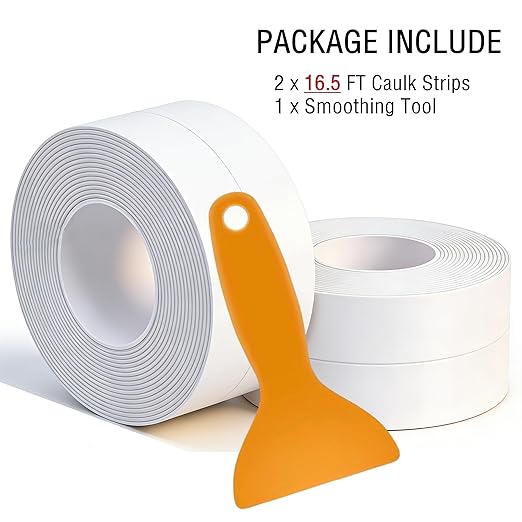 Caulk Tape Waterproof Self Adhesive 1.5" x16.4ft 2 Rolls White Toilet Caulk Sealant Tape, Shower Sealing Strip for Kitchen, Bathroom, Sink, Bathtub Toilet Edge Protector.