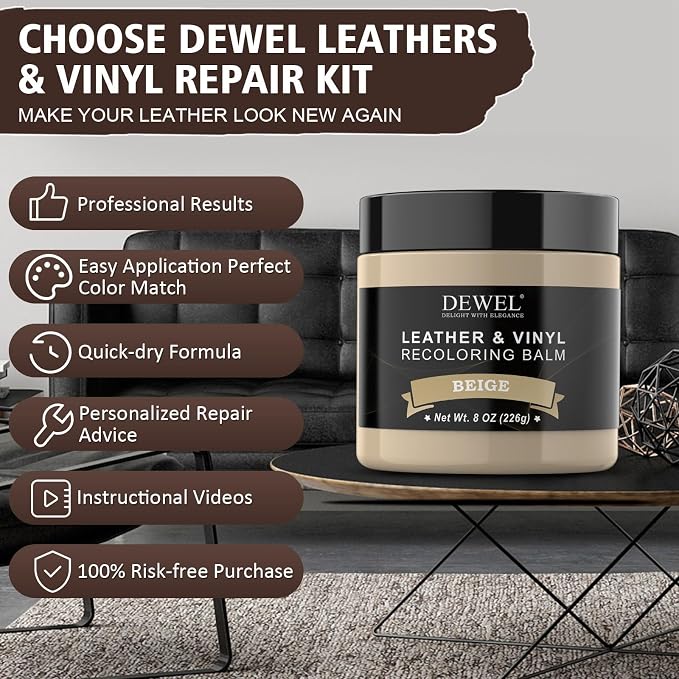 DEWEL Leather Recoloring Balm, Beige Leather Color Restorer for Scratched and Faded, Leather Scratch Remover, Upgrade Leather Repair Kit for Restore Couches, Car Seats, Shoes, Boots
