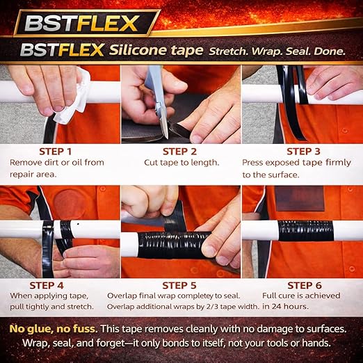 Self-fusing Silicone Tape Pro Black, 1Inch x 20-Feet, 20mils Extreme Silicone Repair Pipe Tape for Electrical, Radiator Hose, Garden Hose, Coax Plumbers Water Seal and Stretch Tape