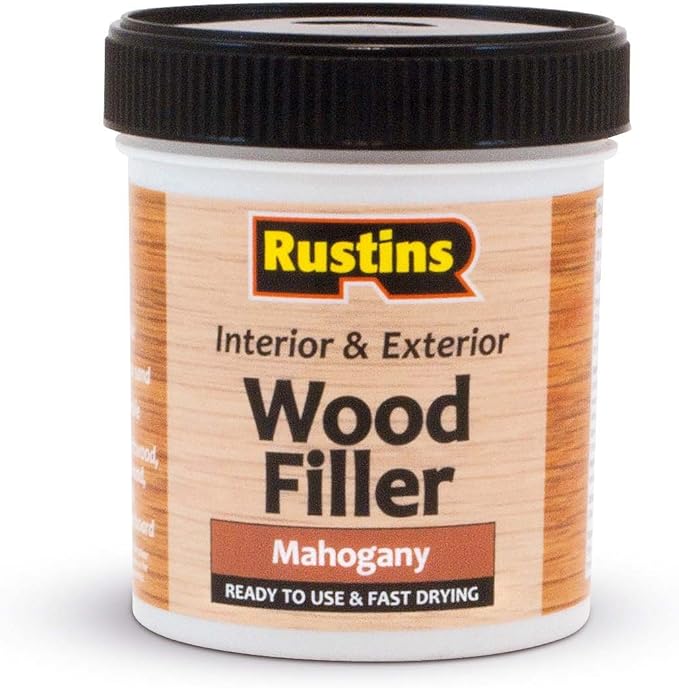 Rustins AWOOM250 Acrylic Wood Filler, Mahogany, 400g- Multi-Purpose Wood Repair Compound for Cracks, Gaps, & Surface Imperfections – Quick-Drying, Sandable, & Paintable for Interior & Exterior Use