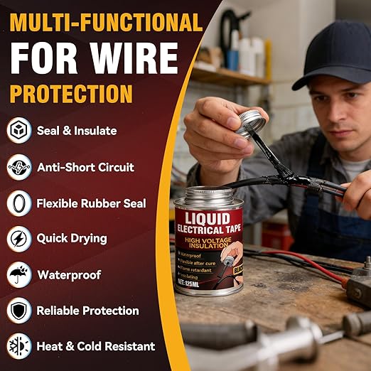 Liquid Electrical Tape – Black Insulating Electrical Tape Adhesive, Waterproof & Heat Resistant Coating for Cable Repair, Ideal for Home Flexible Wire Equipment Repair, Automotive