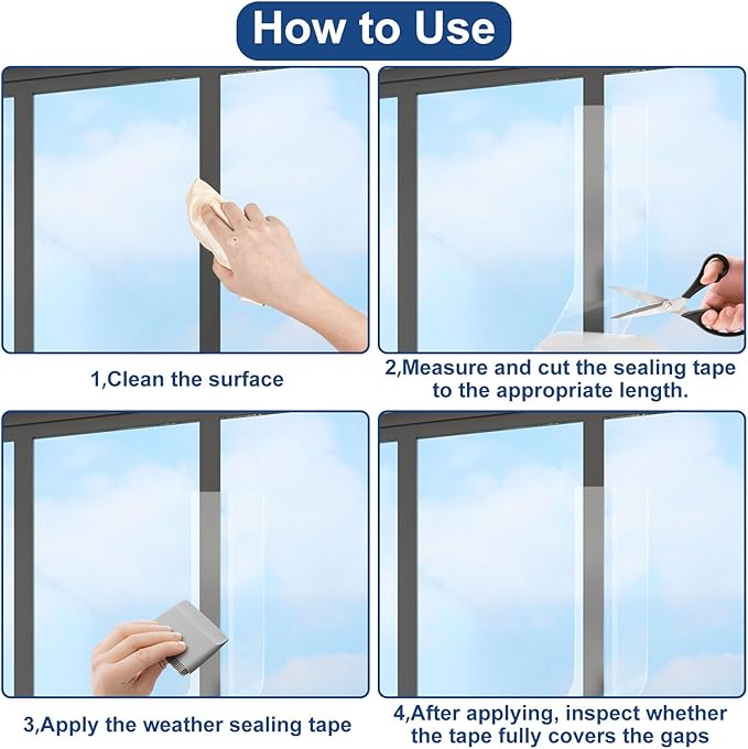 2 Rolls Window Seal Strip, 2 Inch x 33 FT Air Conditioner Window Seal Residue, Clear and Waterproof Weather Stripping Tape for Doors Windows and Shower Glass Gaps Bathroom