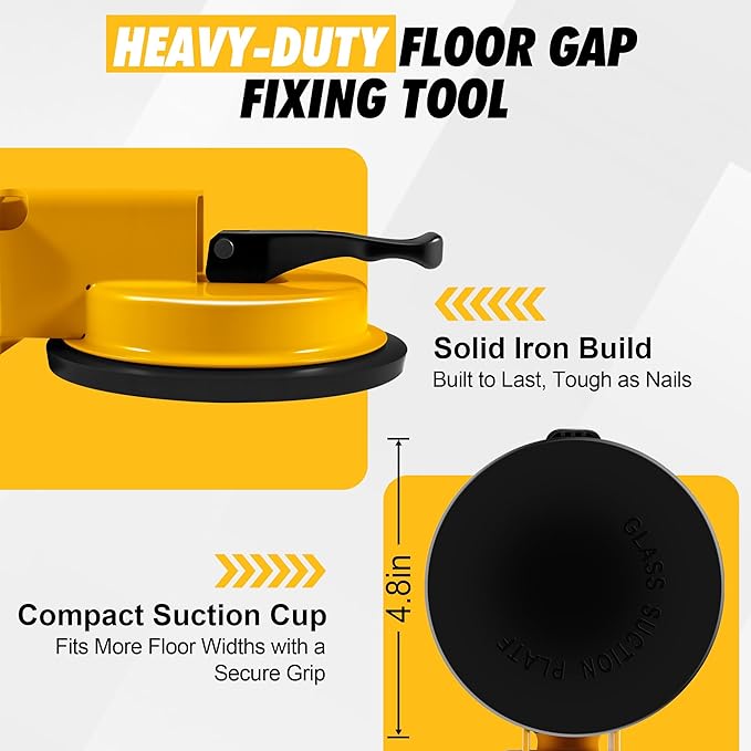 Floor Gap Fixer Tool with Rubber Mallet, Iron Body & Strong Suction Cup, Includes 5 Sticky Pads for Laminate, Vinyl, Wood & Tile Flooring Installation and Repair
