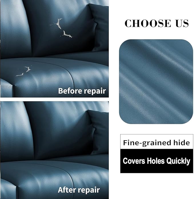 Leather Repair Patch, Self Adhesive Leather Repair, Large Vinyl Patch Tape for Couches, Furniture, Car Seats, Cabinets, Wall, Handbags （Blue, 3.5X79 Inch）