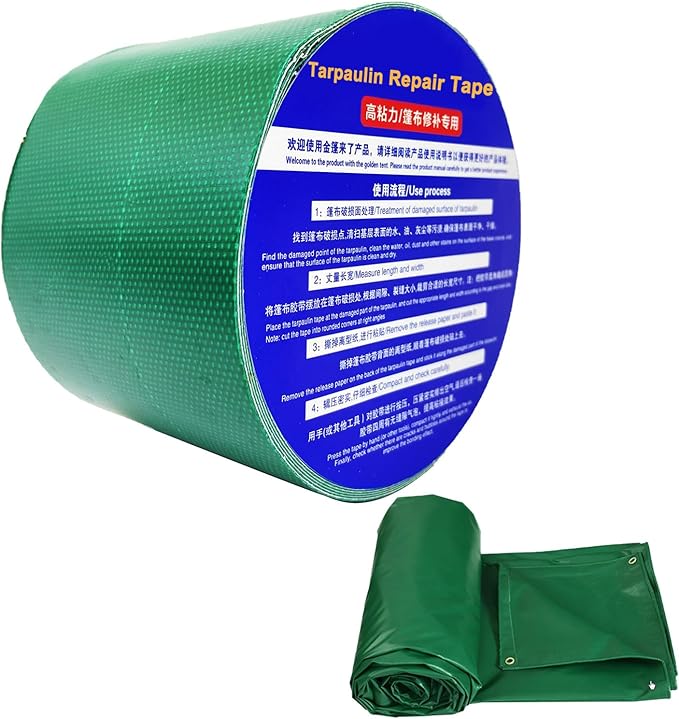 High Adhesive Tarpaulin Repair Tape, Tear Resistance Tent Tarp Repair Patch, Waterproof Heavy Duty Canvas Tarp Repair Tape for Car Boat Truck Roof Camping Woodpile，3.15IN*16.4FT，Green