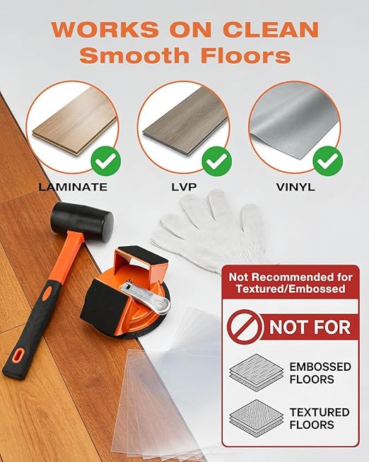 Saker Floor Gap Fixer Tool Kit with Mallet, 10PCS Washable Pads & Gloves, Suction Cup Tool for Laminate Floor Gap Repair, Vinyl Plank & Wood Floors (Single Suction Cup+Rubber Mallet)