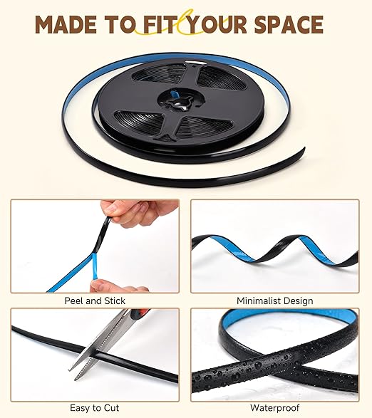 Caulking Tape Self Adhesive, Caulk Tape Sealing Waterproof, Caulk Strip Peel & Stick, for Kitchen Sink, Tub, Toilet, Wall Edge, 1/3" x 20Ft Narrow Gap Tape Wall Trim, Black