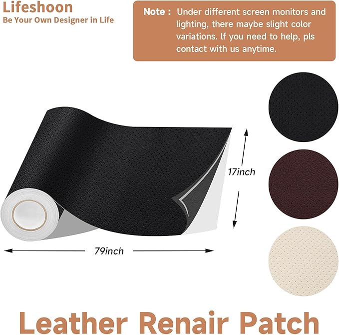 Leather Repair Patch, 17X79 Inch Breathable Perforated Self Adhesive Leather Repair Tape, Large Vinyl Patch Kits for Couch, Furniture, Sofa, Car Seat, Office Chairs （Black, 17X79 Inch）