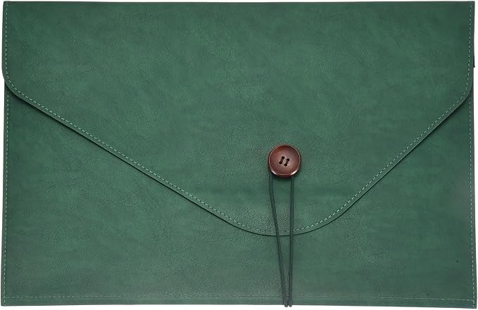 PATIKIL Leather Folder, 14x10 Leather Document Holder File Folder PU Pouch Bag Portfolio File Organizer Button Personal Envelope Waterproof for Traveling Office Men Gift, Green