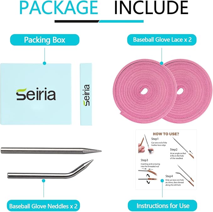 Baseball Glove Lace, Mitt Lace Repair Kit Softball 2 Leather Laces and 2 Lacing Needles for Catcher's Glove