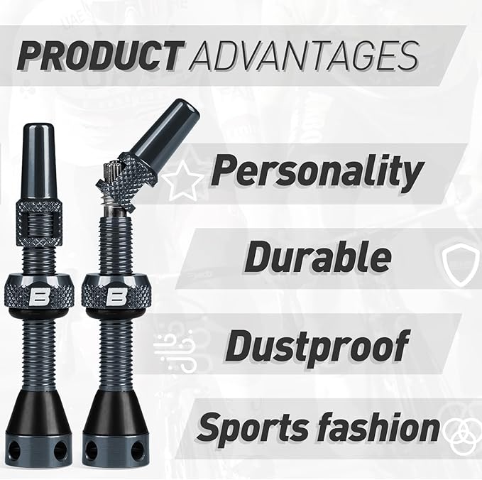 BWSHLF Tubeless Presta Valve Stem 40/44/55/60/65/80/100 mm, Super Light Alloy Presta Valve Stem Kit with Valve Core Remover Tool and Valve Stem Caps - Multiple Color and Size Options(Pair)