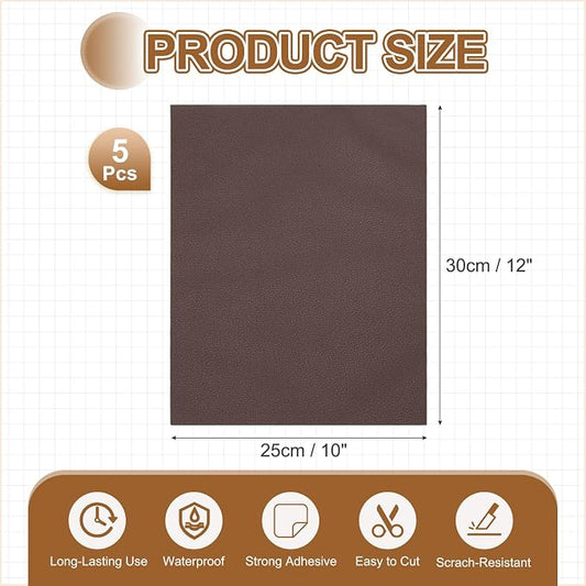 MECCANIXITY 3 Pcs Leather Repair Patch 10"x12" Self-Adhesive Leather Vinyl Repair Tape Kit for Furniture Couches Sofa Chair Car Boat Seats Jackets, Dark Brown