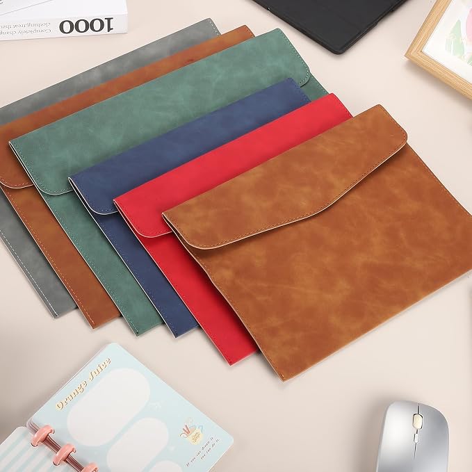 PATIKIL 2Pcs PU Leather File Folders, 13x9 A4 Document Holder Waterproof Envelope Folder with Snap Closure, Portable Portfolio Organizer Case for Paper Receipt, Black
