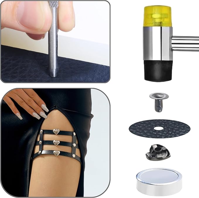 YORANYO 150 Set Mixed Size Rivets Kit - Gunmetal Rivets & Tool for Leather, Fabric & More