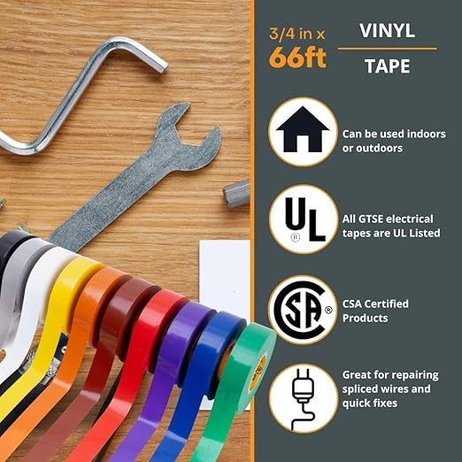 GTSE Mixed Colors Electrical Tape, 240-Pack – Waterproof, Industrial Grade Vinyl, 3/4 in x 66ft– Strong Self-Adhesive PVC Electric Tape for Wire Insulation, 7 Mil, 600V – UL/CSA Listed