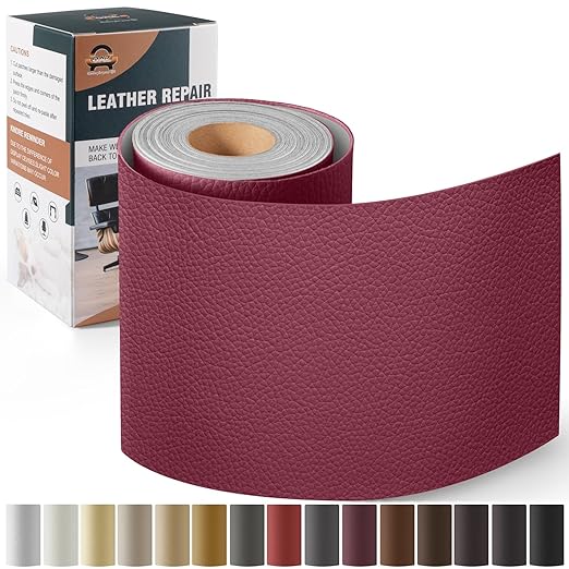 Leather Repair Kit for Furniture 4"x 63" Leather Tape Repair Patch Self Adhesive Sofa Vinyl Repair Patch Kit for Car Seat,Couch,Boat Seat,Chair - Burgundy