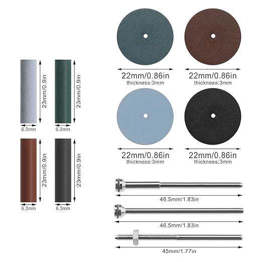 46PCS Polishing Wheels Kit 20PCS Silicone Rubber Polishing Wheels & 20PCS Polishing Particle & 6PCS Mandrel Shank for Jewelry Making Woodworking & Wood Carving