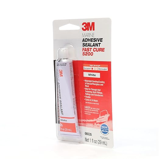 3M Marine Adhesive Sealant Fast Cure 5200 (06535) Permanent Bonding and Sealing for Boats and RVs Above and Below the Waterline Waterproof Repair, White, 1 fl oz Tube