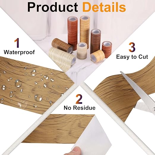 PATIKIL Wood Grain Tape 2" x 32 ft, Self-Adhesive Wood Texture Repair Tape Realistic Wooden Effect Patch for Furniture Cabinets Floor Walls, Yellow Teak
