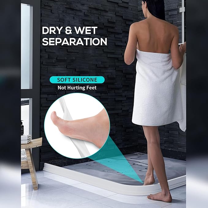 Hi-Na 3ft/5ft/6ft/8ft10ft Collapsible Shower Threshold Water Dam Water Barrier for Shower and Water Stopper Keeps Water Inside Water Threshold for Wet and Dry Separation (6ft, white)
