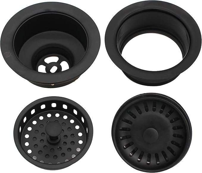 Westbrass CO2165S-62 COMBO PACK 3-1/2" Post Style Large Kitchen Sink Basket Strainer and Waste Disposal Drain Flange with Basket Strainer, Matte Black