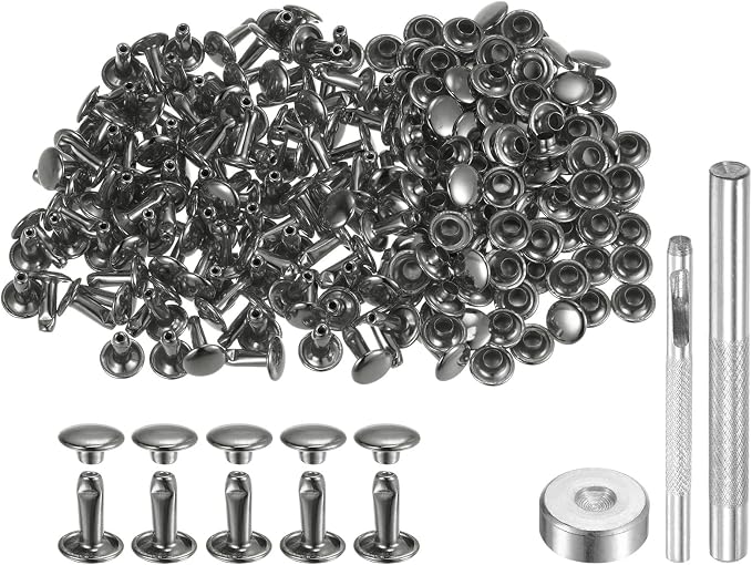 HARFINGTON 100 Sets Leather Rivets 10 x 8mm Metal with 3 Setter Tools Gunmetal