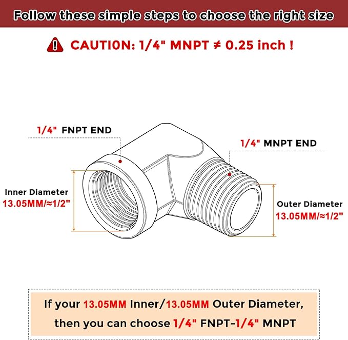 Pack of 2, 90 Degree 1/4 in FNPT to 1/4 in MNPT Solid Brass Barstock Street Elbow, Forged Pipe Fittings for Pipe Leak Repair, Bathroom Remodeling, Air Compression, Refrigeration
