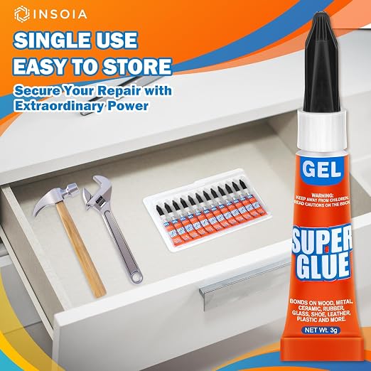 Super Glue Gel Clear Non-Drip, 12 X 3g All Purpose Strong Adhesive Ca Glue Quick Dry Instant Glue for Plastic, Metal, Ceramic, Shoe, Wood, Leather, Model, Aquarium, Rhinestone, Jewelry and DIY Crafts